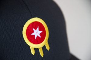 Tulsa Flag Hat closeup embroidery